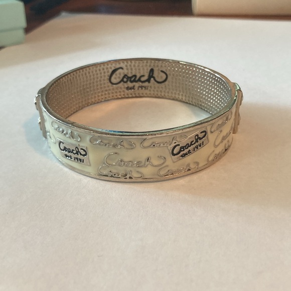 Coach Silvertone and Off-White Enamel Bangle Bracelet - Picture 8 of 9